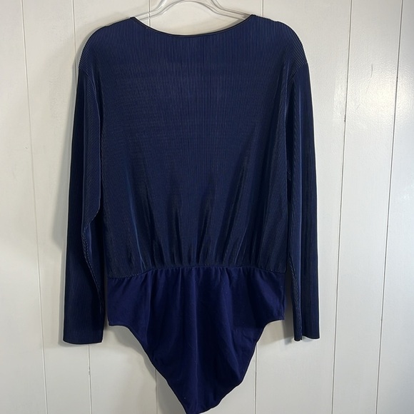 NWT Together Long Sleeve Ribbed Bodysuit Crochet Design Blue Women Size 1X - Picture 2 of 9